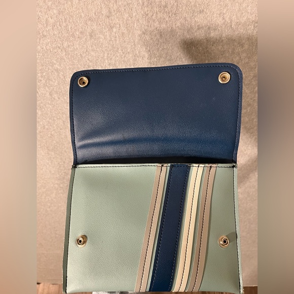 Holly Aiken Fold Over Crossbody Shoulder Bag Purse Blue Grey White Adjustable - Picture 8 of 11